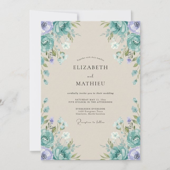 Invitación Boda Pintada de Lila Cian (Anverso)