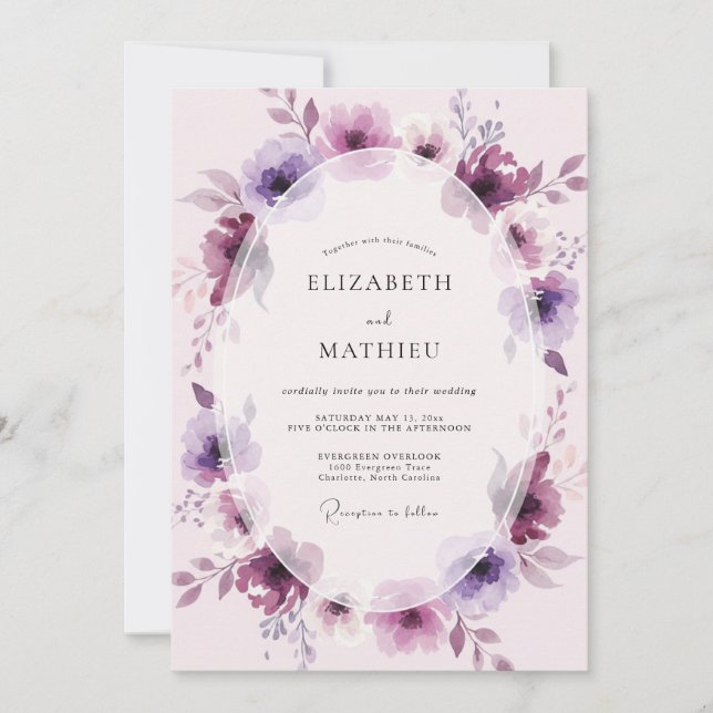 Invitación Boda Pintada de Lila Ciruela (Anverso)