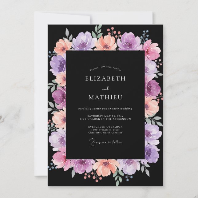 Invitación Boda Pintada de Lila Negra (Anverso)