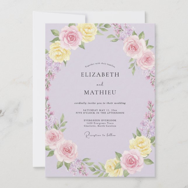 Invitación Boda Pintada de Lila Pálido (Anverso)