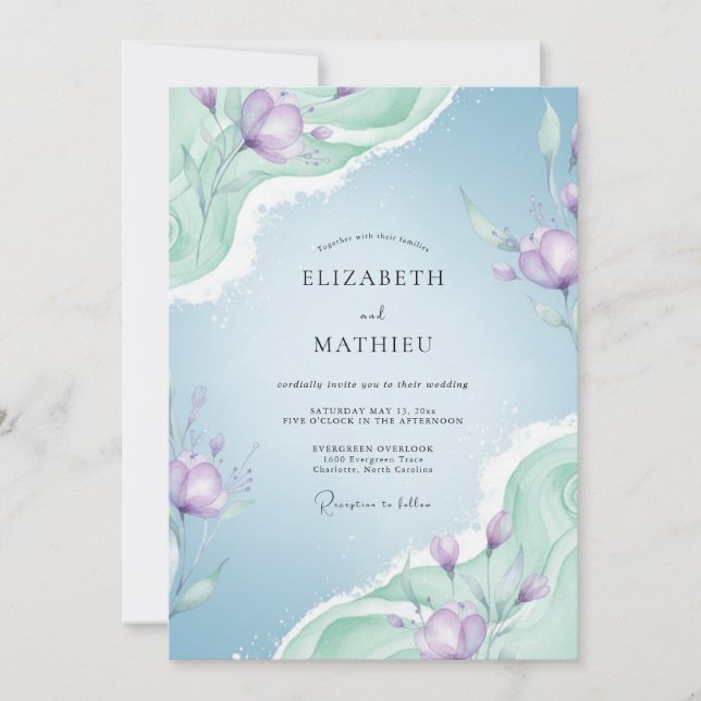 Invitación Boda Pintada de Lila Pálido Periwinkle (Anverso)