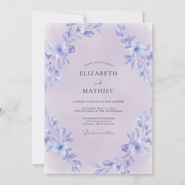 Invitación Boda Pintada de Lila Polvoriento Periwinkle (Anverso)