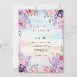Invitación Boda Pintada de Lila Rosa