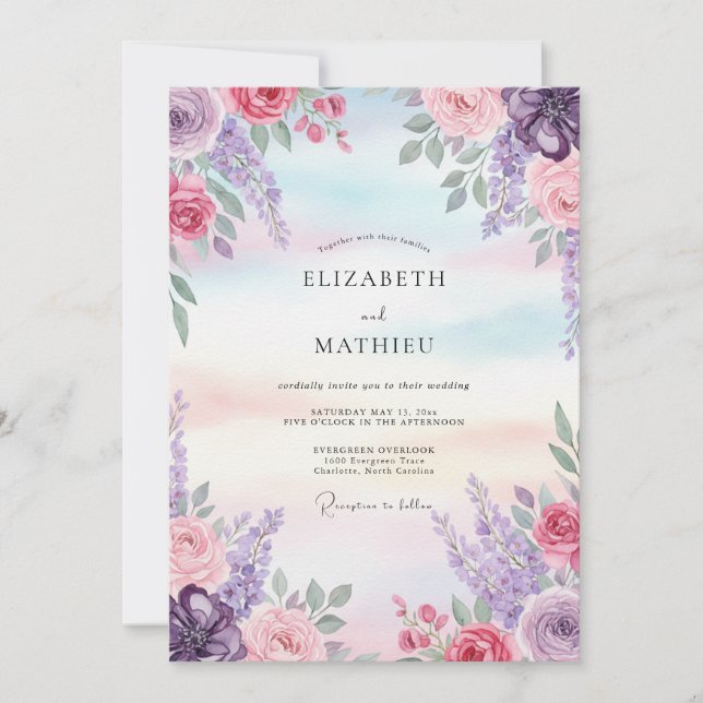 Invitación Boda Pintada de Lila Rosa (Anverso)