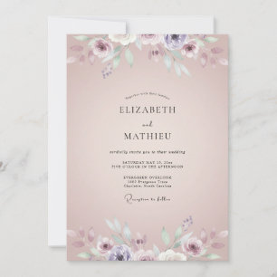 Invitación Boda Pintada de Lila Rosado