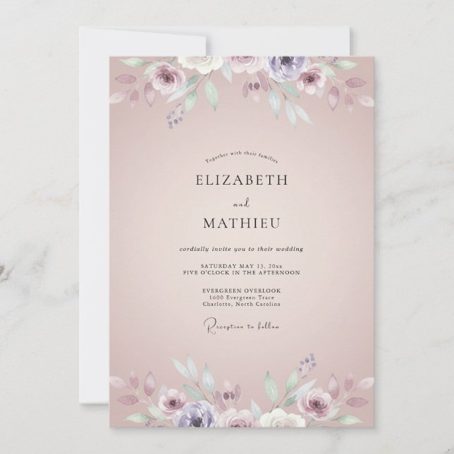 Invitación Boda Pintada de Lila Rosado (Anverso)