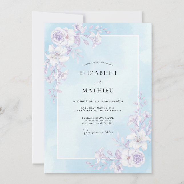 Invitación Boda Pintada de Lila Silenciada de Periwinkle (Anverso)