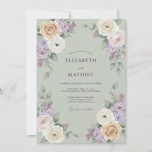 Invitación Boda Pintada de Lila y Menta (Anverso)