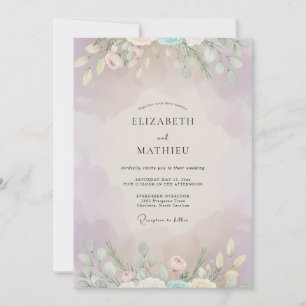 Invitación Boda Pintada de Lila y Menta