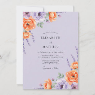 Invitación Boda Pintada de Lila y Naranja