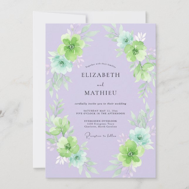 Invitación Boda Pintada de Lima y Periwinkle (Anverso)
