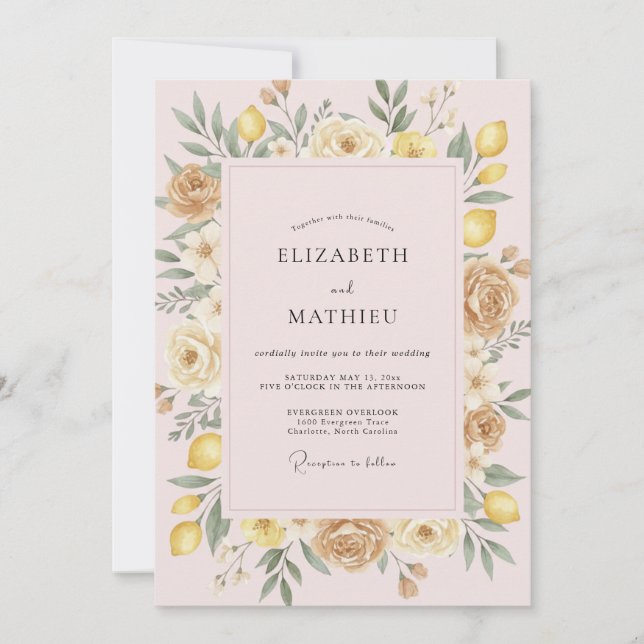 Invitación Boda Pintada de Limón Amarillo (Anverso)