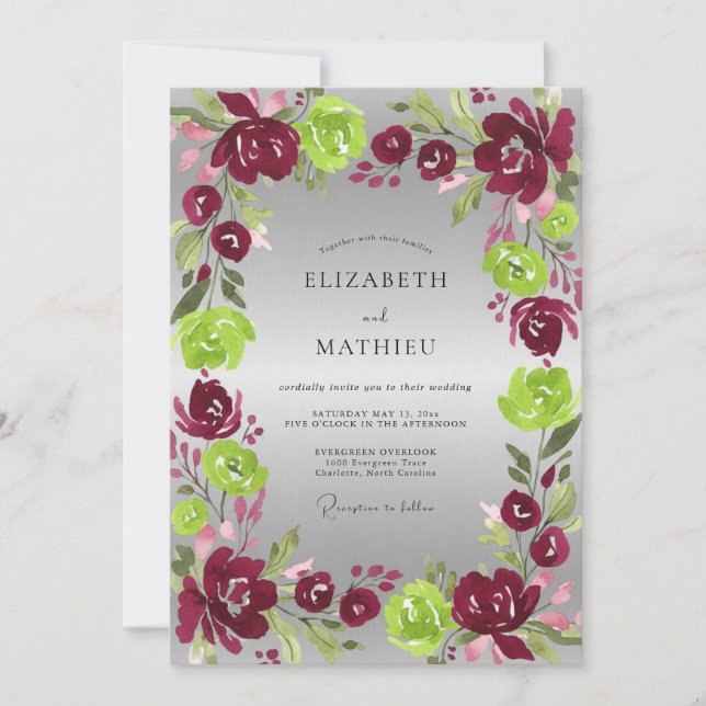 Invitación Boda Pintada de Magenta Chartreuse (Anverso)