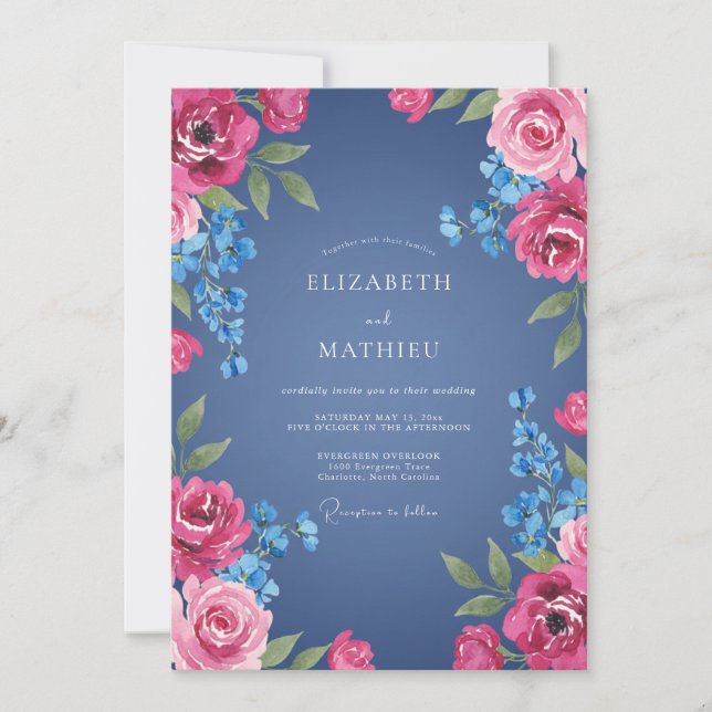Invitación Boda Pintada de Magenta Pizarra (Anverso)