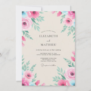 Invitación Boda Pintada de Magenta y Acuático