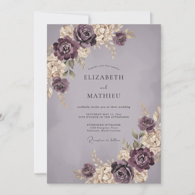 Invitación Boda Pintada de Malva Polvorienta (Anverso)