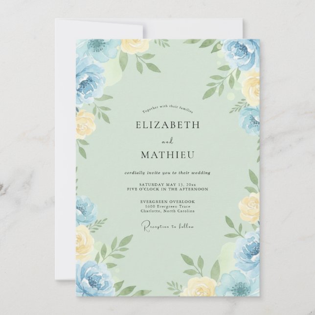 Invitación Boda Pintada de Mantequilla Cerúleo (Anverso)
