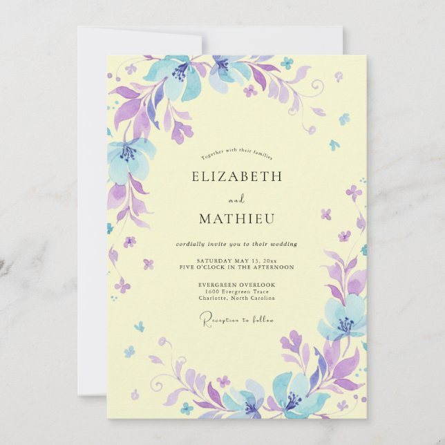 Invitación Boda Pintada de Mantequilla y Periwinkle (Anverso)