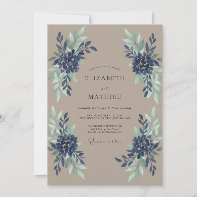 Invitación Boda Pintada de Mar de Índigo (Anverso)