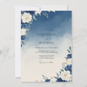 Invitación Boda Pintada de Marfil de Cobalto