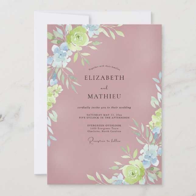 Invitación Boda Pintada de Mauve Chartreuse (Anverso)