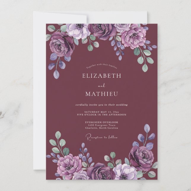 Invitación Boda Pintada de Mauve Profundo (Anverso)