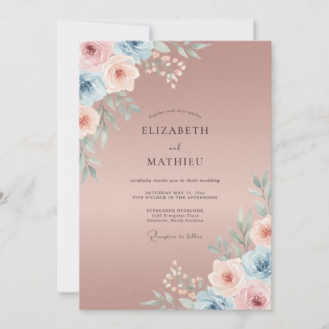 Invitación Boda Pintada de Mauve Suave (Anverso)