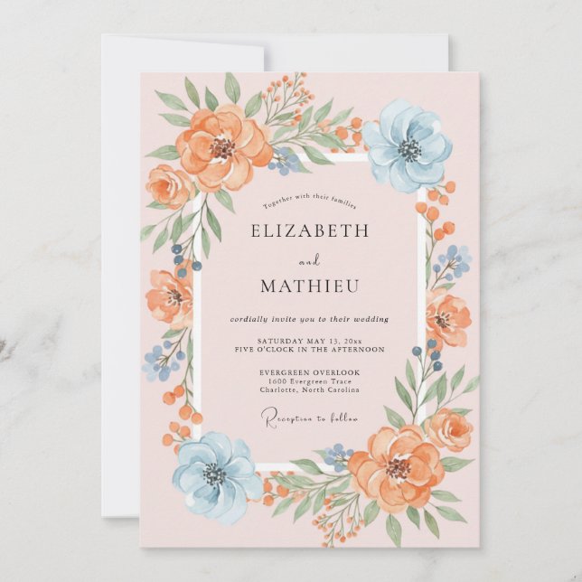 Invitación Boda Pintada de Melocotón Cerúleo (Anverso)