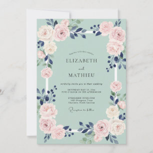 Invitación Boda Pintada de Melocotón con Rubor Índigo