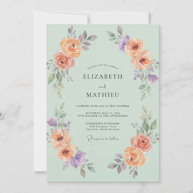 Invitación Boda Pintada de Melocotón Espuma de Mar (Anverso)