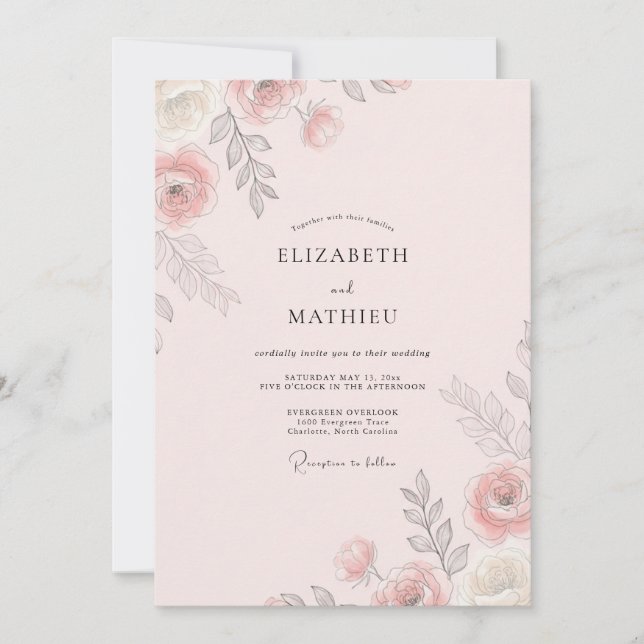 Invitación Boda Pintada de Melocotón Suave (Anverso)