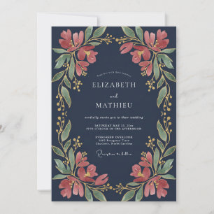 Invitación Boda Pintada de Melocotón Suave de Medianoche