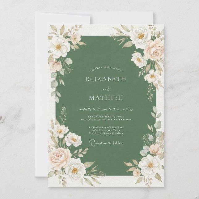 Invitación Boda Pintada de Melocotón y Musgo (Anverso)