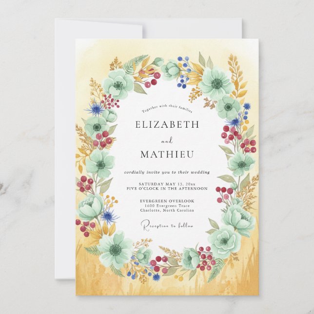 Invitación Boda Pintada de Menta y Borgoña (Anverso)