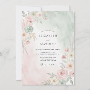 Invitación Boda Pintada de Menta y Melocotón