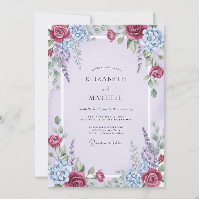 Invitación Boda Pintada de Merlot Lila (Anverso)