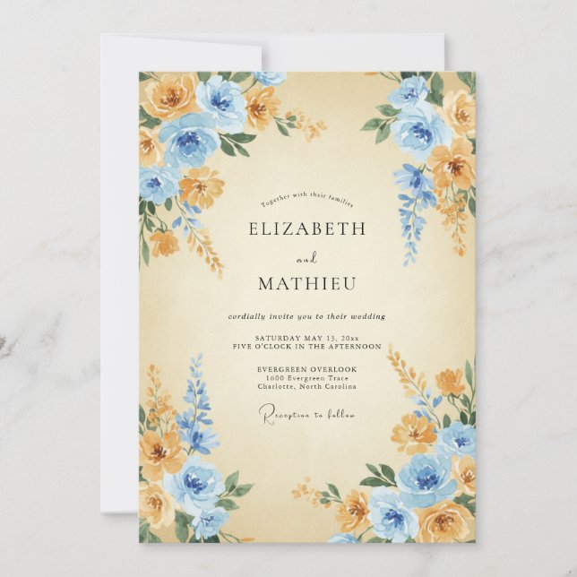 Invitación Boda Pintada de Miel Azul (Anverso)