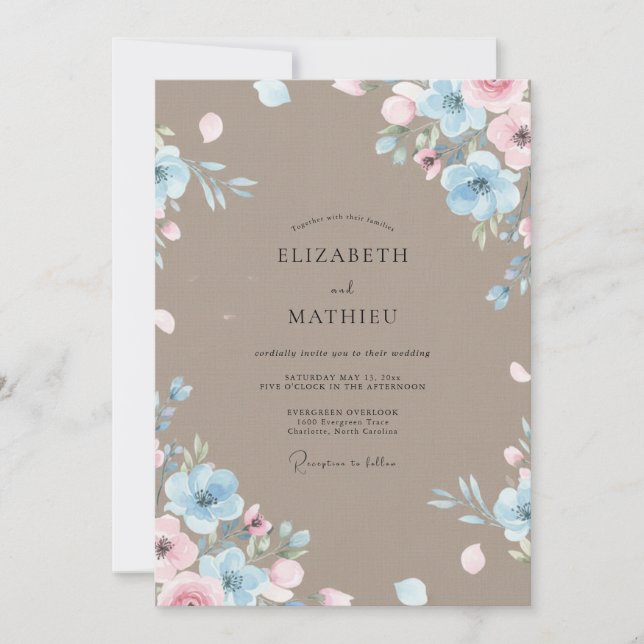 Invitación Boda Pintada de Mocha Periwinkle (Anverso)