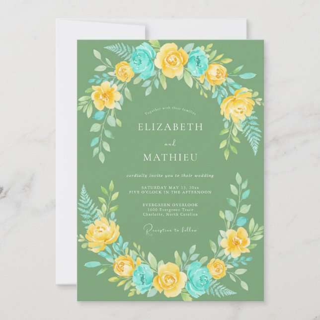 Invitación Boda Pintada de Mostaza Cian (Anverso)