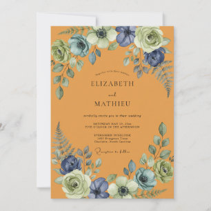 Invitación Boda Pintada de Mostaza Índigo