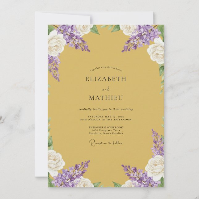 Invitación Boda Pintada de Mostaza Lila (Anverso)