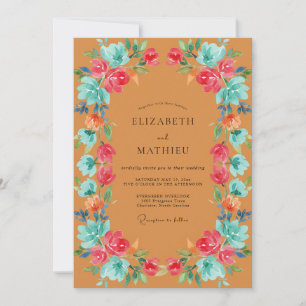 Invitación Boda Pintada de Mostaza Turquesa Etérea