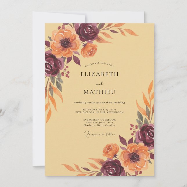 Invitación Boda Pintada de Mostaza y Ciruela (Anverso)