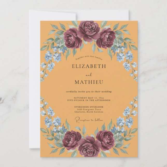 Invitación Boda Pintada de Mostaza y Malva (Anverso)