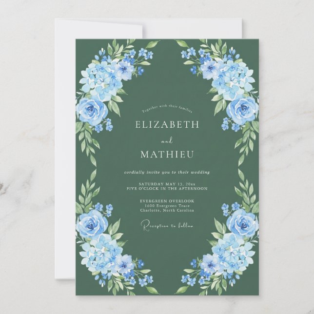 Invitación Boda Pintada de Musgo y Centaurea (Anverso)