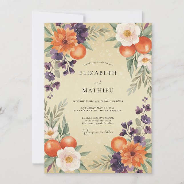 Invitación Boda Pintada de Naranja Ciruela (Anverso)