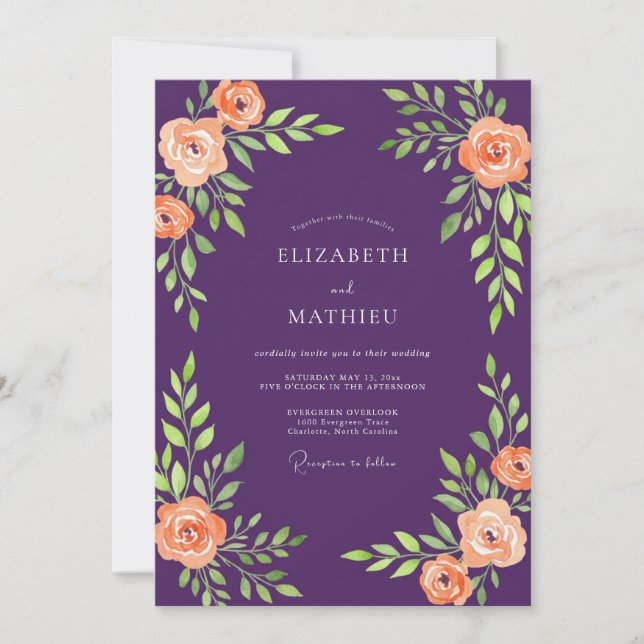 Invitación Boda Pintada de Naranja Ciruela Prensada (Anverso)
