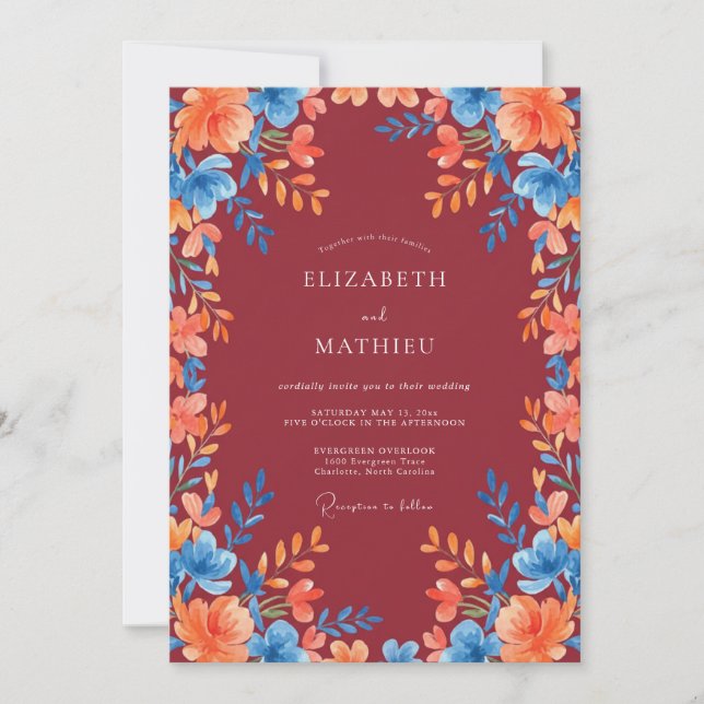 Invitación Boda Pintada de Naranja Granate (Anverso)