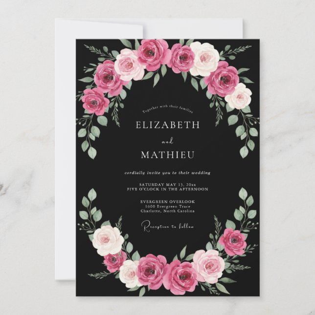 Invitación Boda Pintada de Negro y Fuchsia (Anverso)