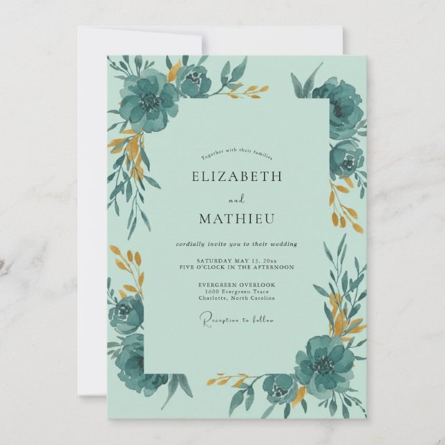 Invitación Boda Pintada de Ocra Teal (Anverso)